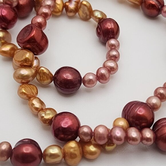 Fresh Water 24" Mauve, Gold & Pink Pearl Necklace New with tag - Picture 3 of 4